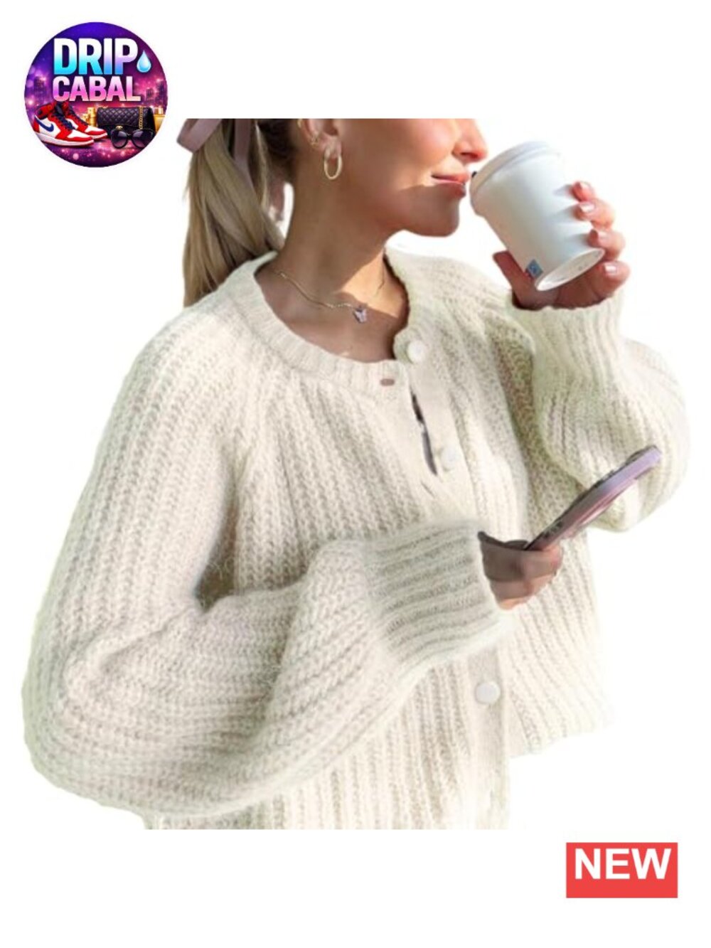 Women Chunky Knit Cardigan Button Down Open Front Y2K Long Sleeve Sweater